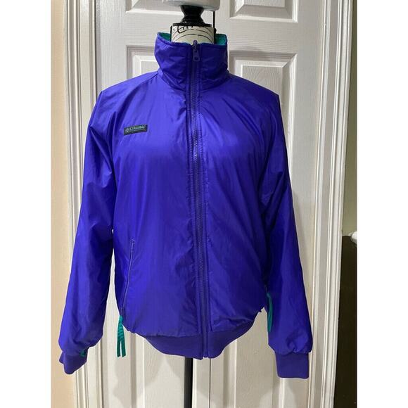 COLUMBIA BOMBER JACKET REVERSIBLE DISCO SZ S MEN PURPLE/TEAL Sz S RETRO ICONIC - Picture 15 of 16